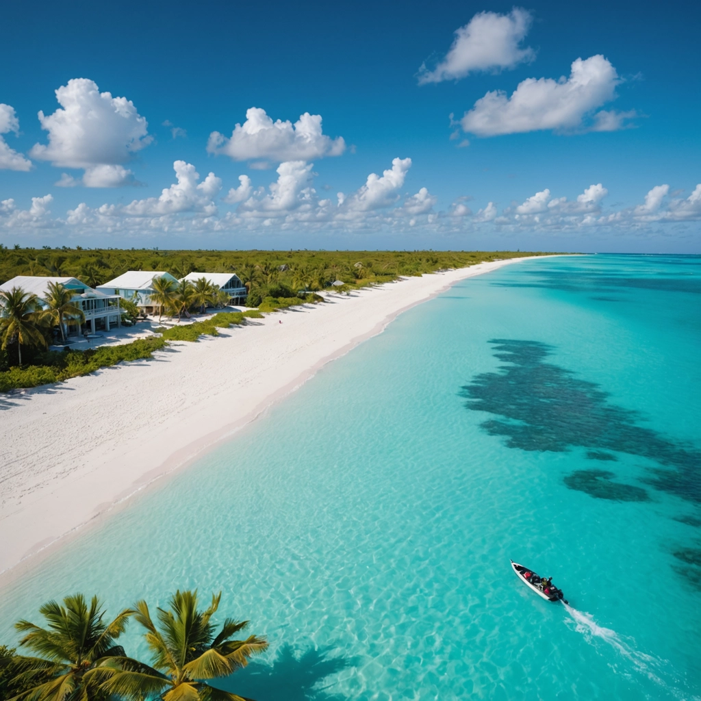 White sand beach and shallow turquoise water on the north shore